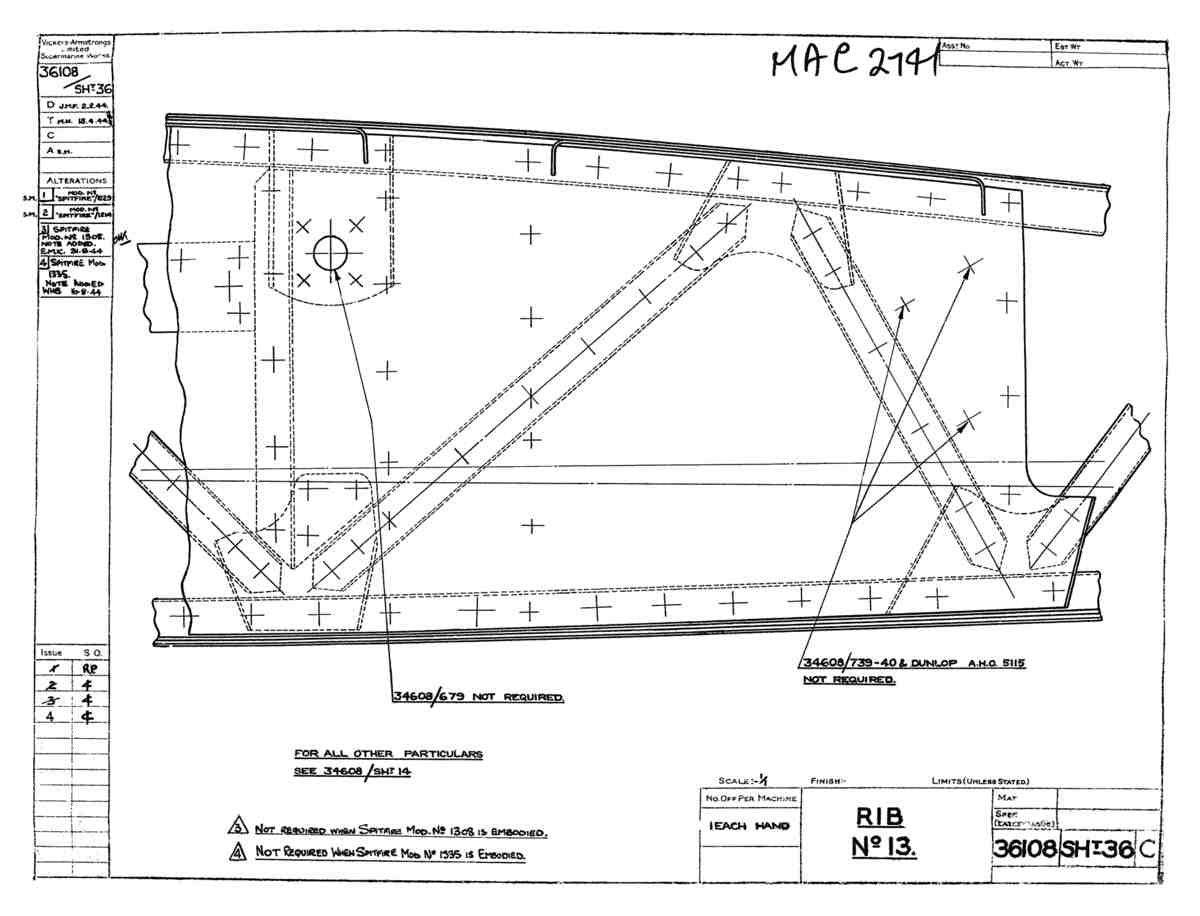 Spitfire Type 361 Mk IX Blueprints 36108 36 C Rib No 13 A4 Photo Print