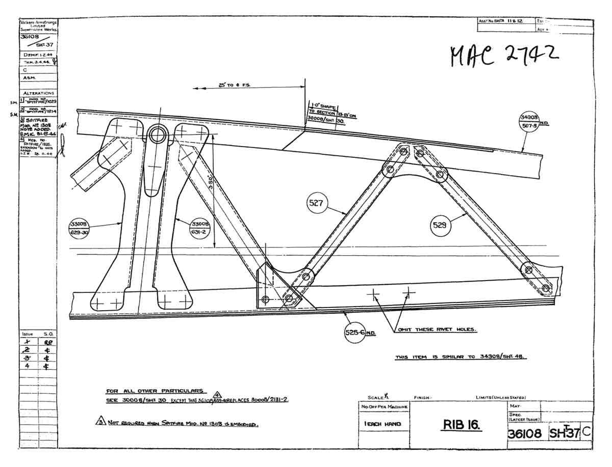 Spitfire Type 361 Mk IX Blueprints 36108 37 C Rib 16 A4 Photo Print