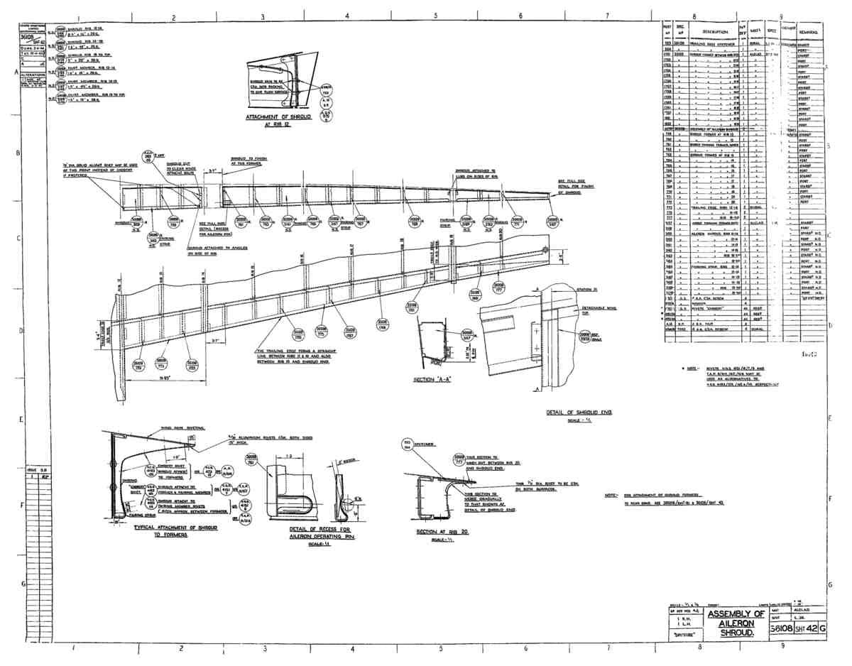 Spitfire Type 361 Mk IX Blueprints 36108 42 G Assembly of Aileron Shroud A4 Photo Print