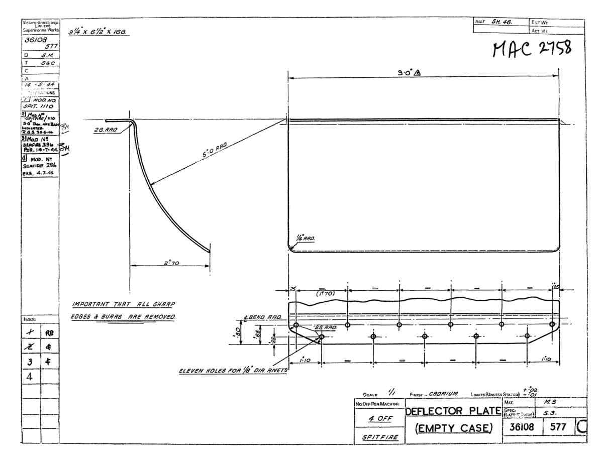 Spitfire Type 361 Mk IX Blueprints 36108 577 C Deflector Plate empty Case A4 Photo Print