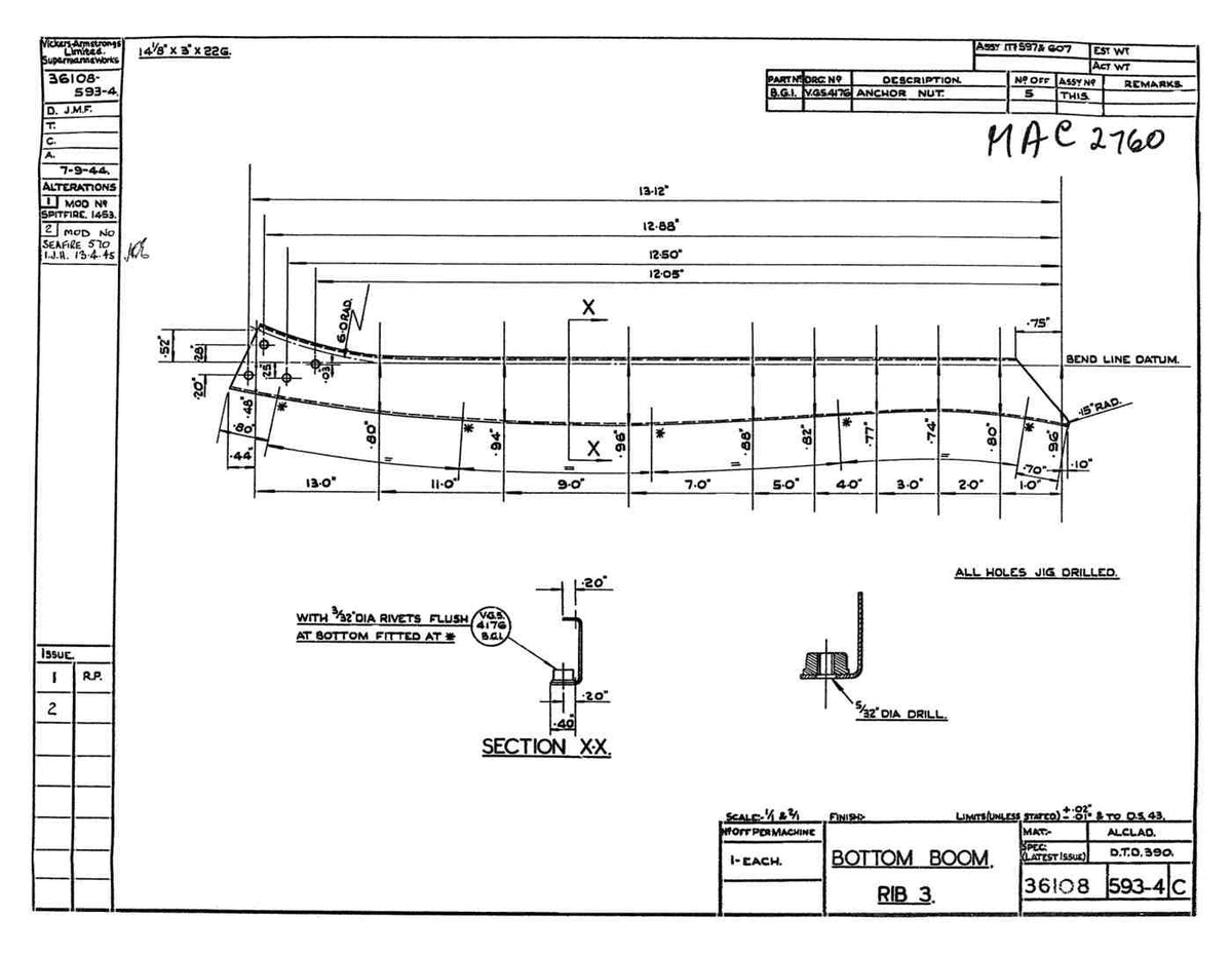 Spitfire Type 361 Mk IX Blueprints 36108 593594 C Bottom Boom Rib 3 A4 Photo Print