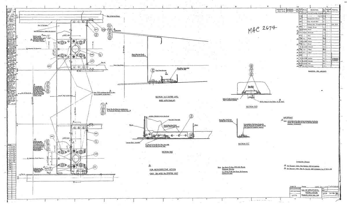 Spitfire Type 361 Mk IX Blueprints 36108 61 H GA of Structural Installation (zero rail RP) A4 Photo Print