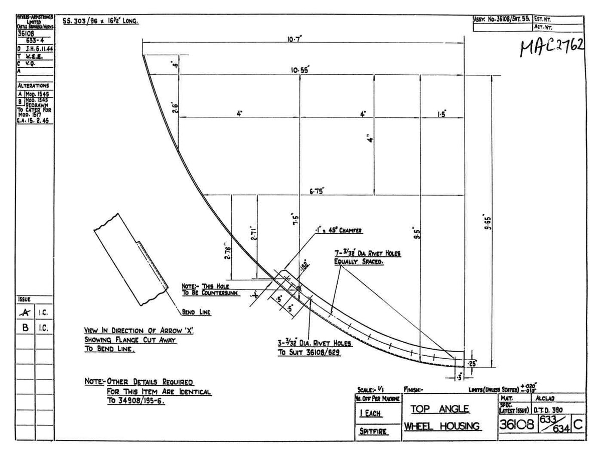 Spitfire Type 361 Mk IX Blueprints 36108 633634 C Top Angle Wheel Housing A4 Photo Print