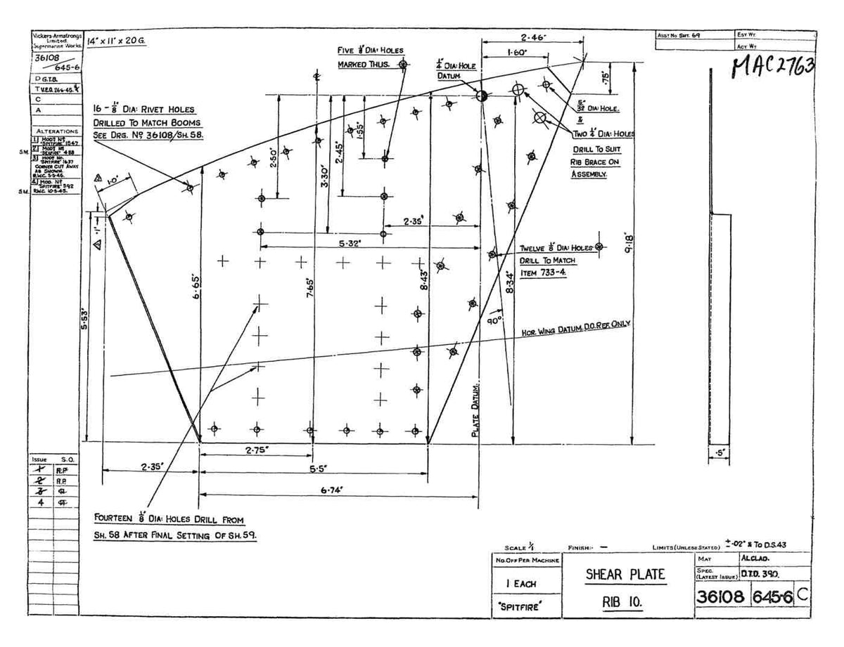 Spitfire Type 361 Mk IX Blueprints 36108 645646 C Shear Plate Rib 10 A4 Photo Print