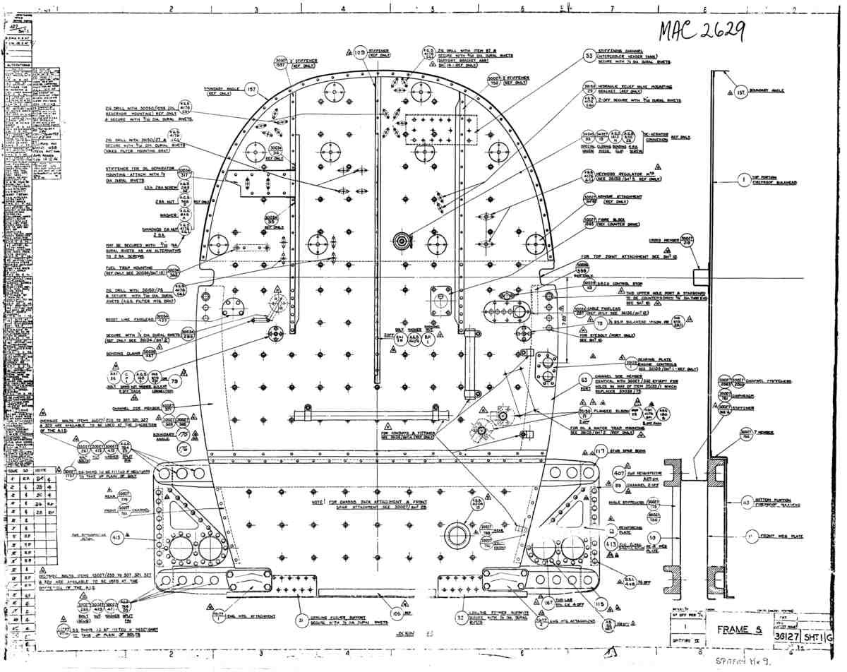 Spitfire Type 361 Mk IX Blueprints 36127 1 G Frame 5 A4 Photo Print