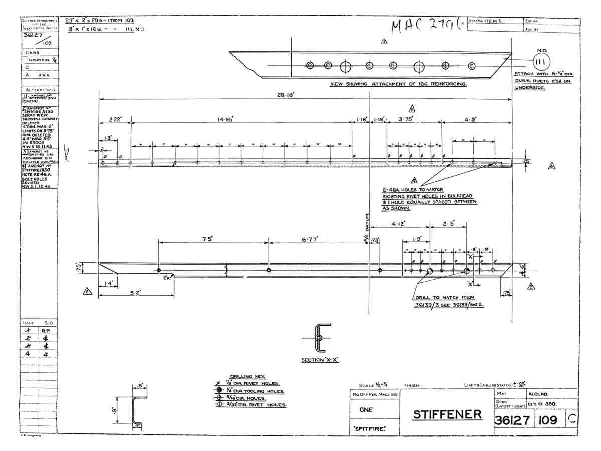 Spitfire Type 361 Mk IX Blueprints 36127 109 C Stiffener A4 Photo Print