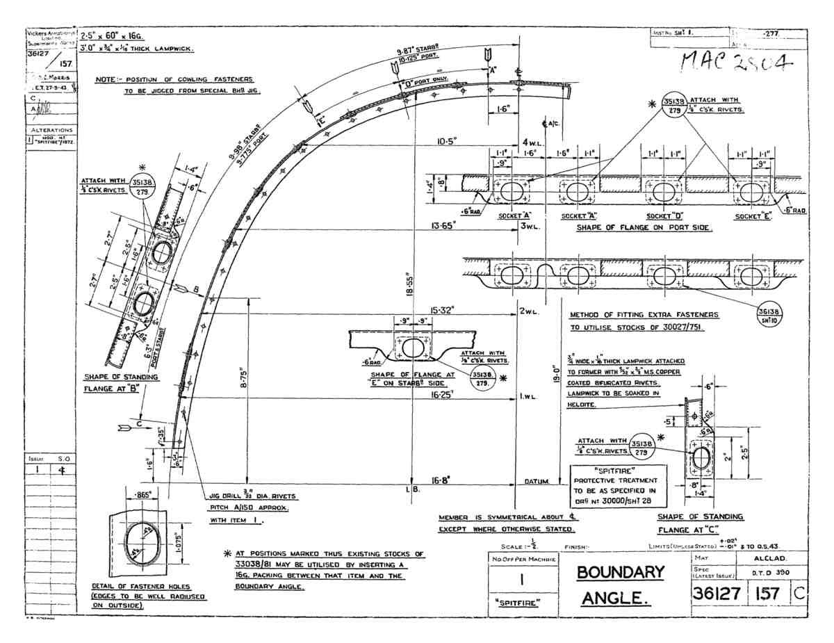 Spitfire Type 361 Mk IX Blueprints 36127 157 C Boundary Angle A4 Photo Print