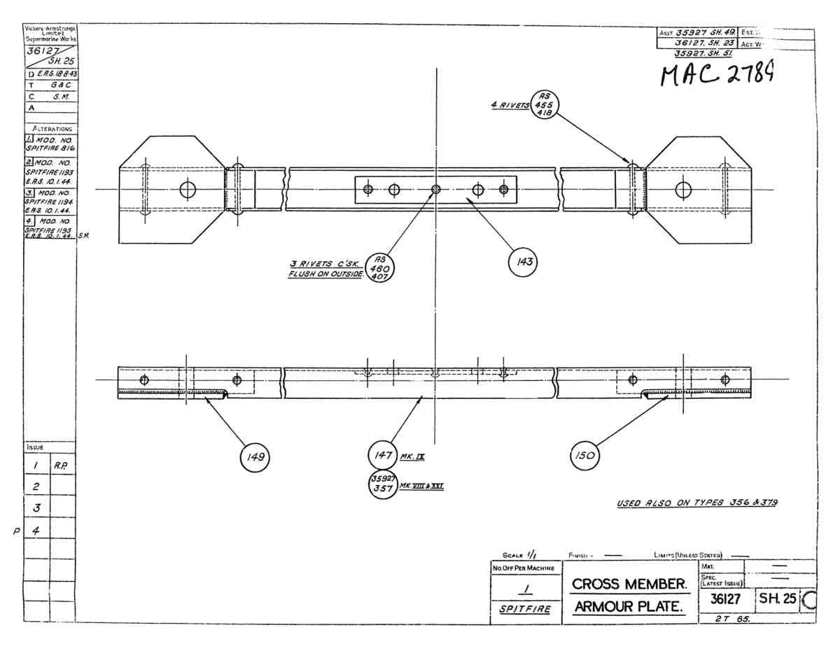 Spitfire Type 361 Mk IX Blueprints 36127 25 C Cross Member Armour Plate A4 Photo Print