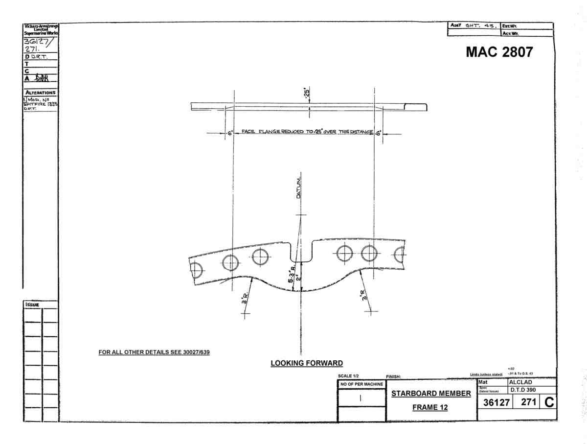 Spitfire Type 361 Mk IX Blueprints 36127 271 C Starboard Member Frame 12 A4 Photo Print