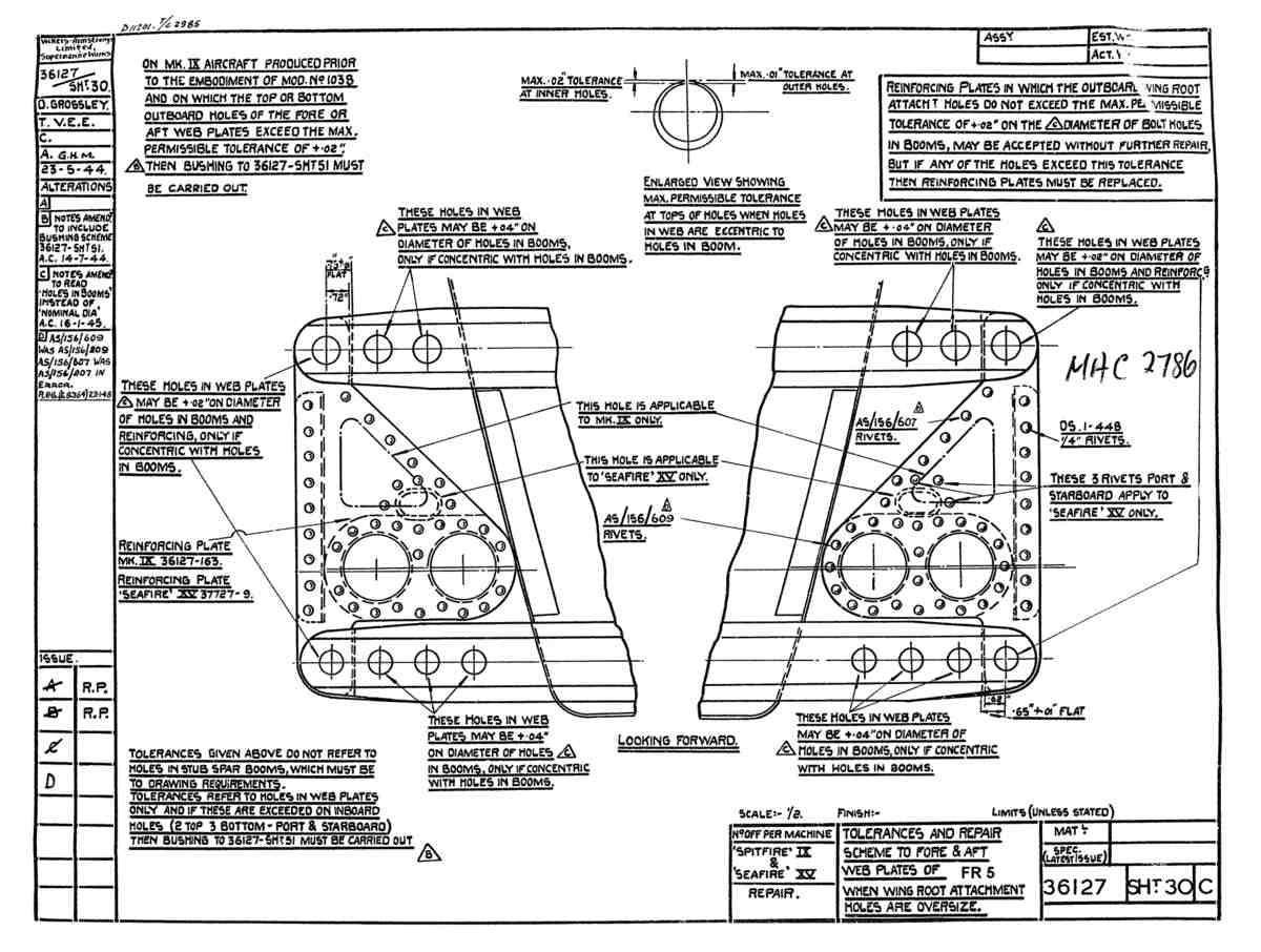 Spitfire Type 361 Mk IX Blueprints 36127 30 C Tolerances and Repair Scheme to web Plates Fr 5 A4 Photo Print