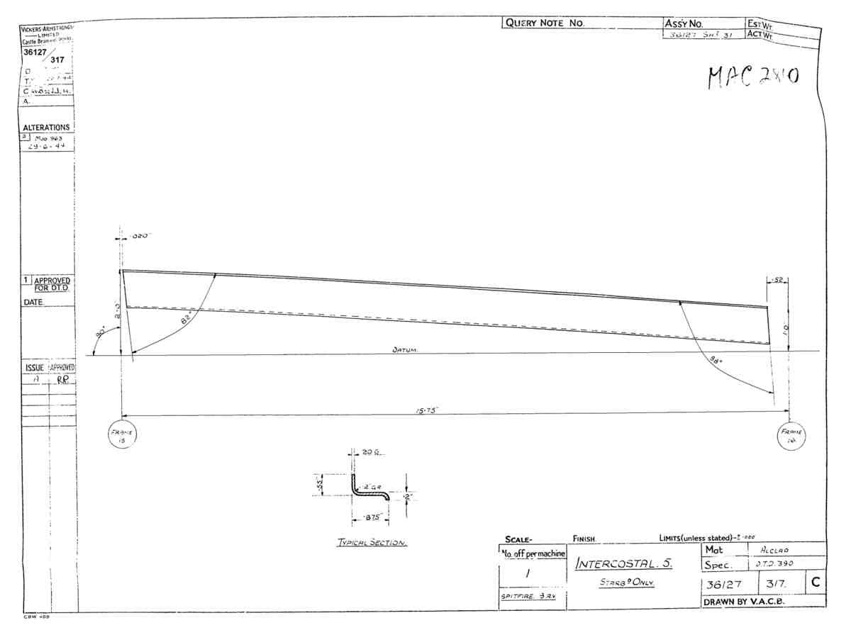 Spitfire Type 361 Mk IX Blueprints 36127 317 C Intercostal 5 Starb only A4 Photo Print