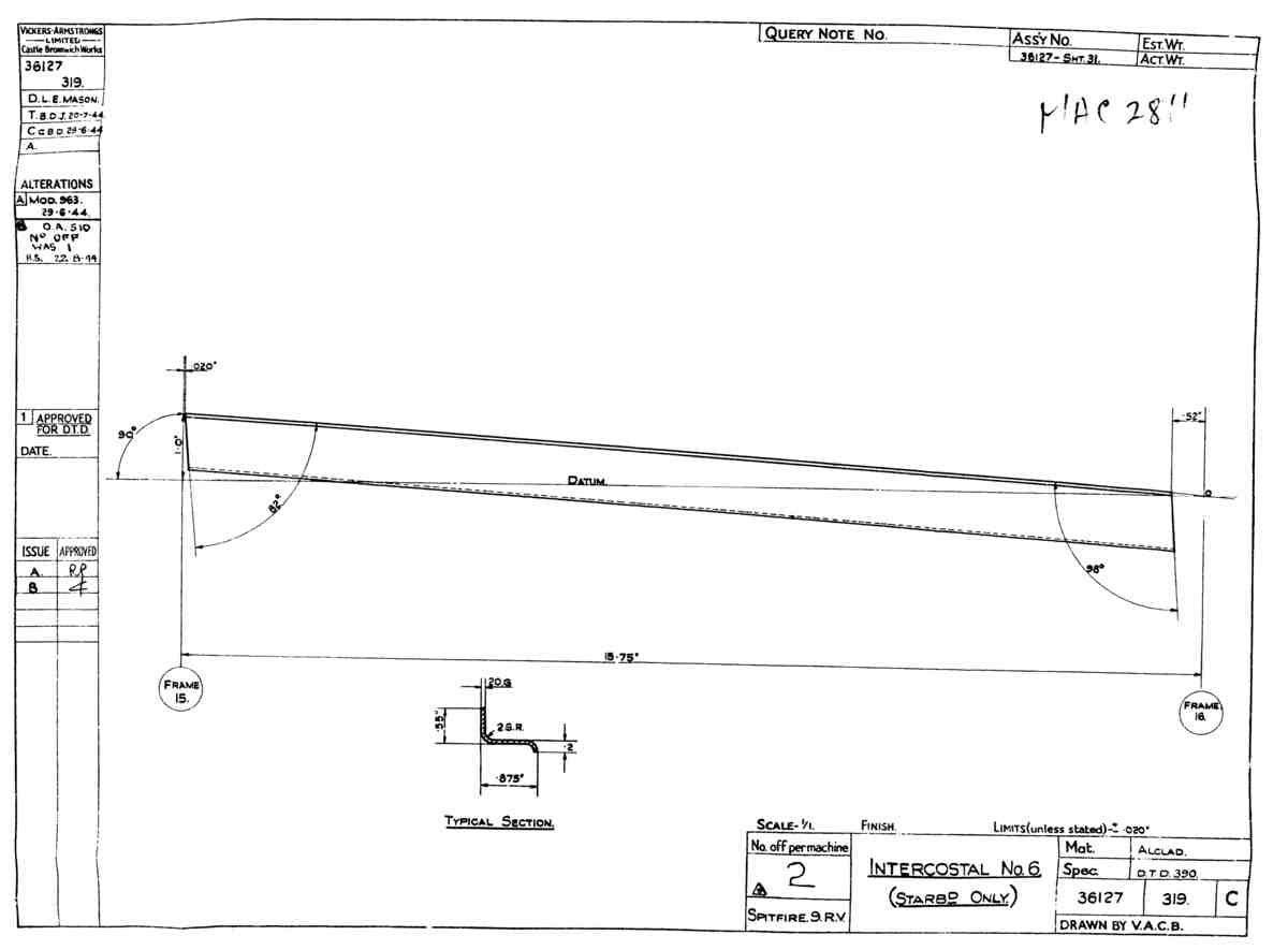 Spitfire Type 361 Mk IX Blueprints 36127 319 C Intercostel No6 Starboard Only A4 Photo Print