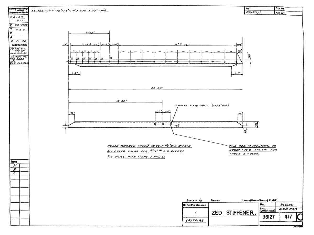 Spitfire Type 361 Mk IX Blueprints 36127 417 C Zed Stiffener A4 Photo Print