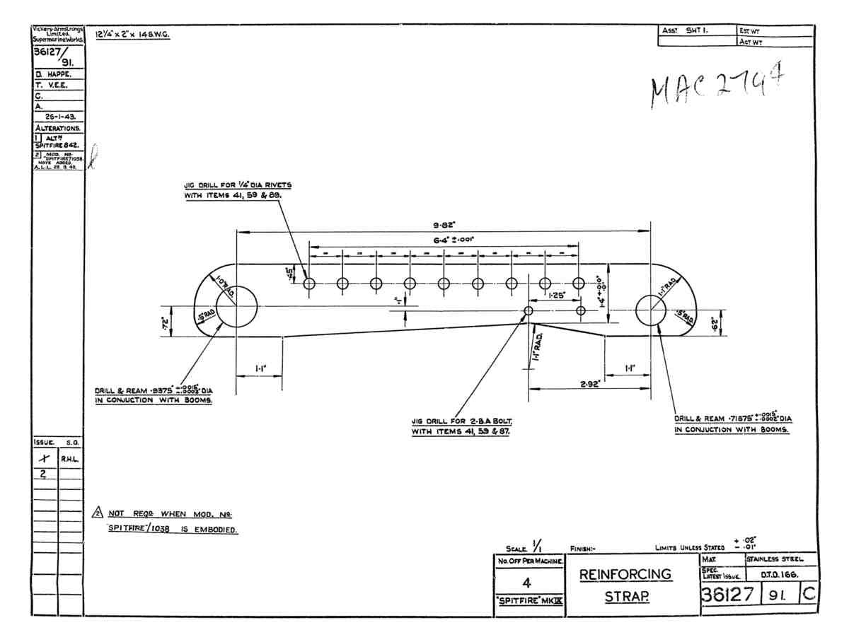 Spitfire Type 361 Mk IX Blueprints 36127 91 C Reinforcing Strap A4 Photo Print