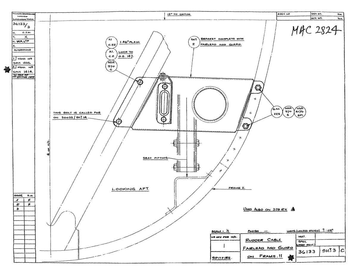 Spitfire Type 361 Mk IX Blueprints 36133 3 C Rudder Cable Fairlead And Guard on Frame 11 A4 Photo Print