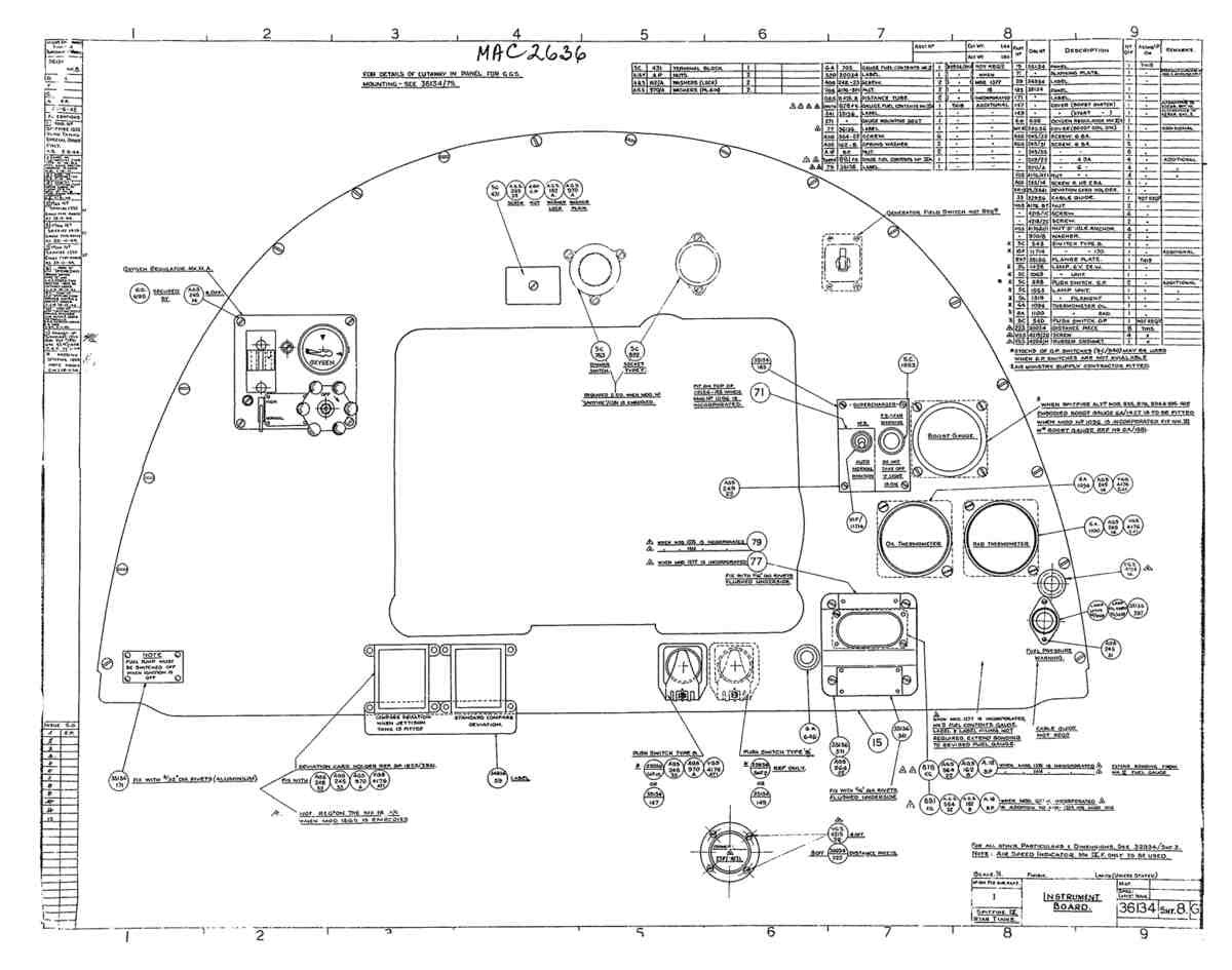 Spitfire Type 361 Mk IX Blueprints 36134 8 G Instrument Board A4 Photo Print