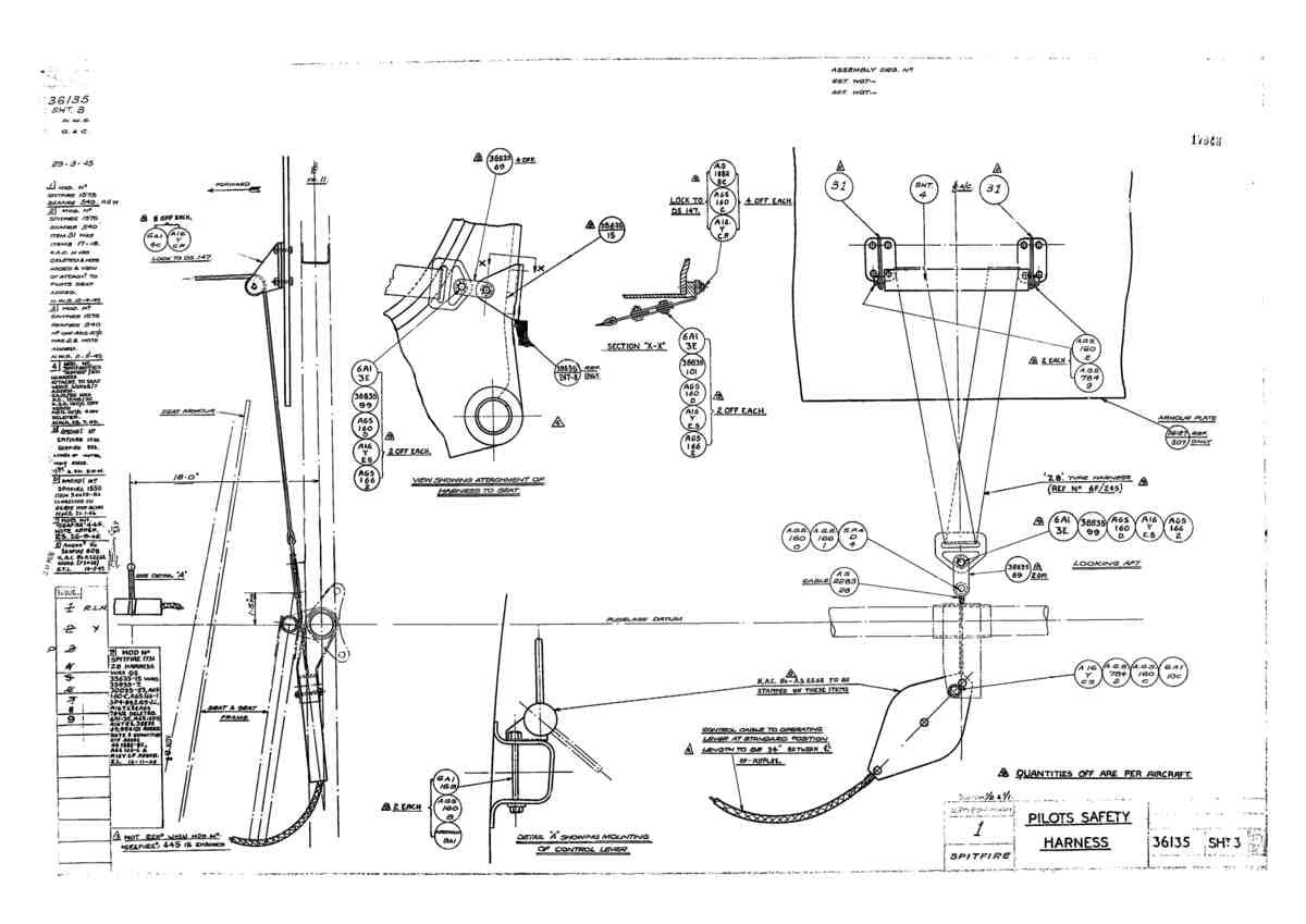 Spitfire Type 361 Mk IX Blueprints 36135 3  Pilots Safety Harness A4 Photo Print