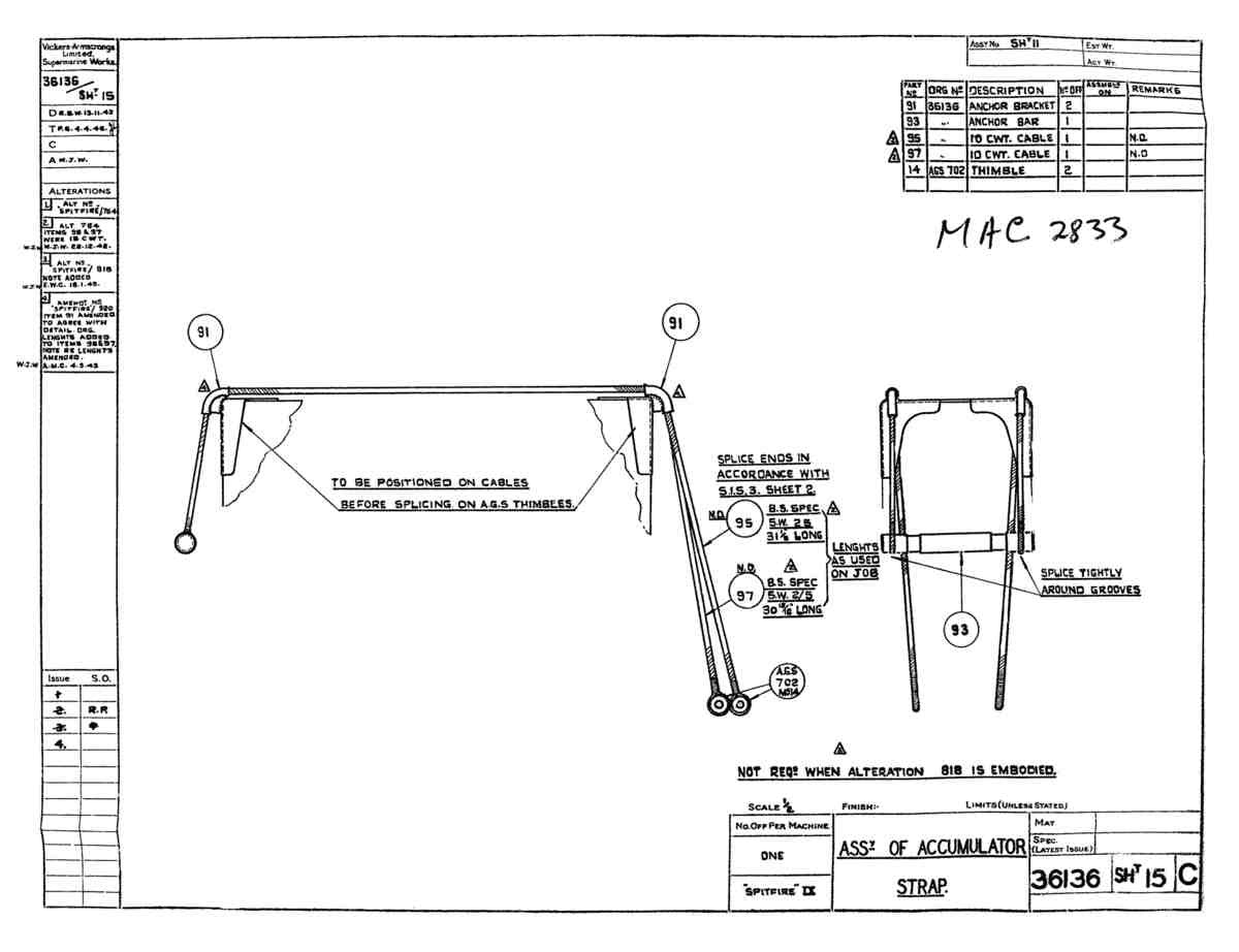 Spitfire Type 361 Mk IX Blueprints 36136 15 C Assy of Accumulator Strap A4 Photo Print