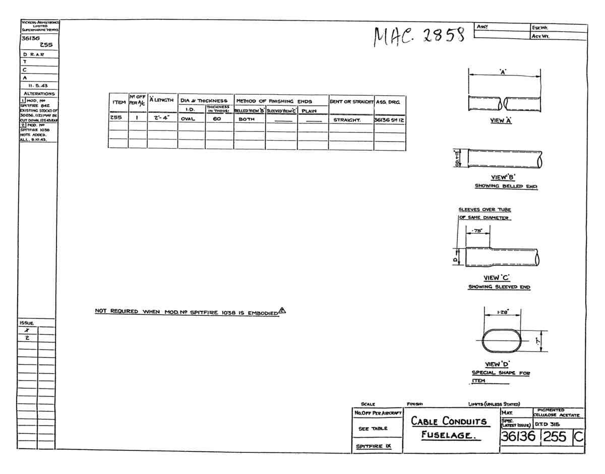 Spitfire Type 361 Mk IX Blueprints 36136 255 C Cable Conduits fuselage A4 Photo Print