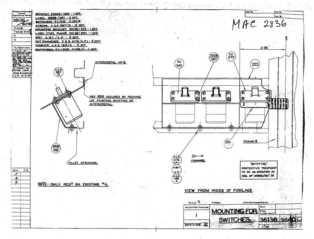 Spitfire Type 361 Mk IX Blueprints 36136 40 C Mounting for Switches A4 Photo Print