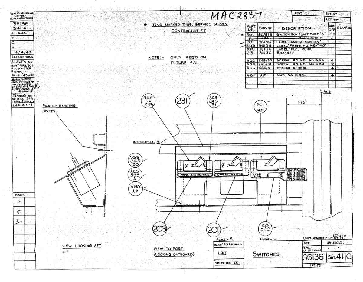 Spitfire Type 361 Mk IX Blueprints 36136 41 C Switches A4 Photo Print