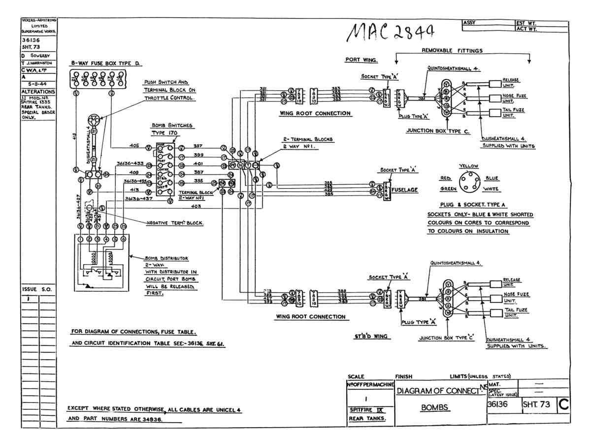 Spitfire Type 361 Mk IX Blueprints 36136 73 C Diagram of Connections bombs A4 Photo Print