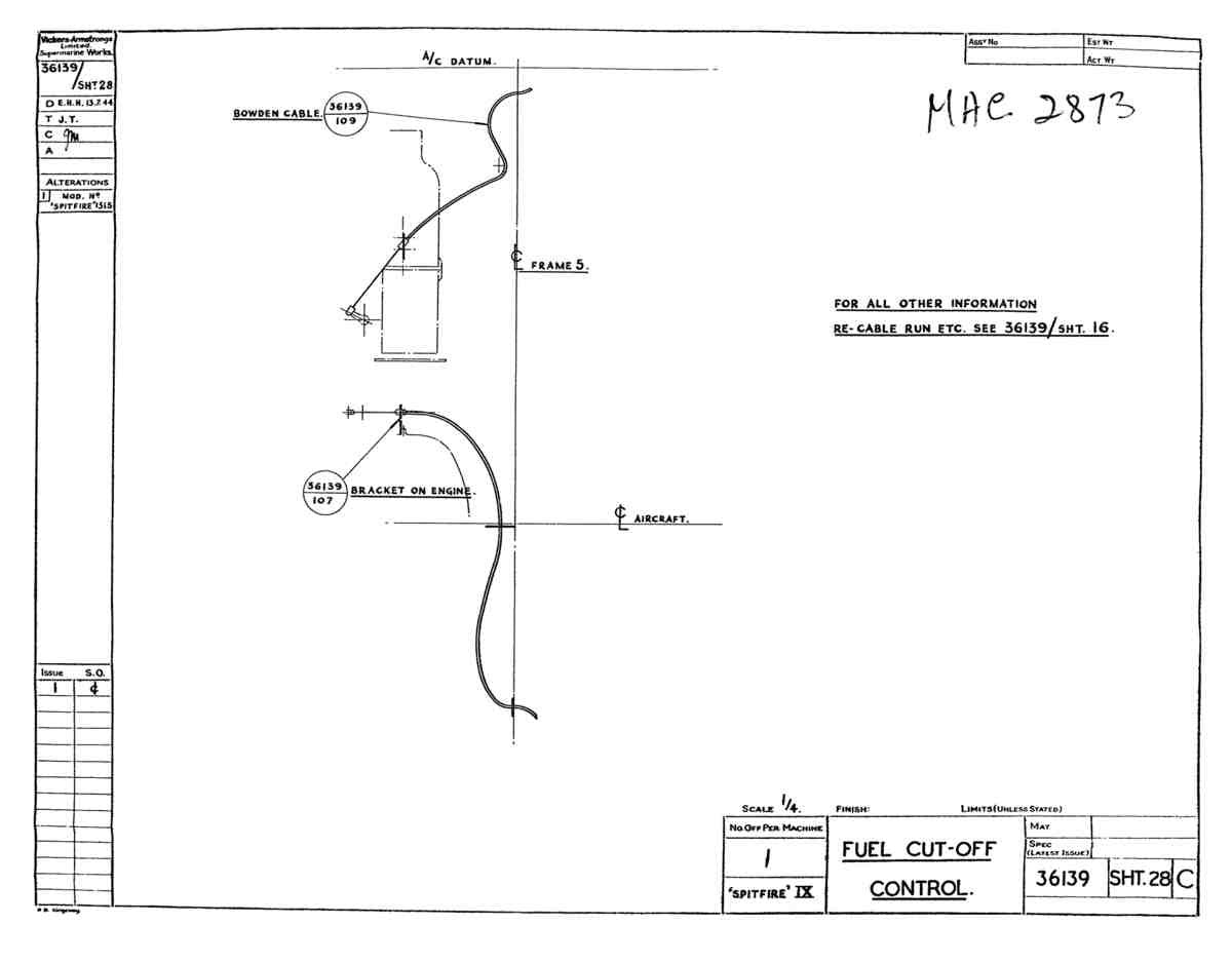 Spitfire Type 361 Mk IX Blueprints 36139 28 C Fuel Cut off Control A4 Photo Print