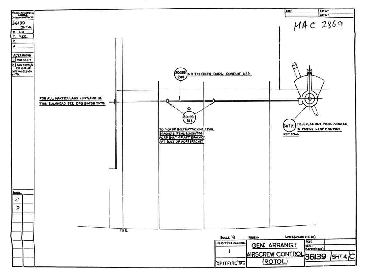Spitfire Type 361 Mk IX Blueprints 36139 4 C Gen Arrangement Airscrew Control Rotol A4 Photo Print