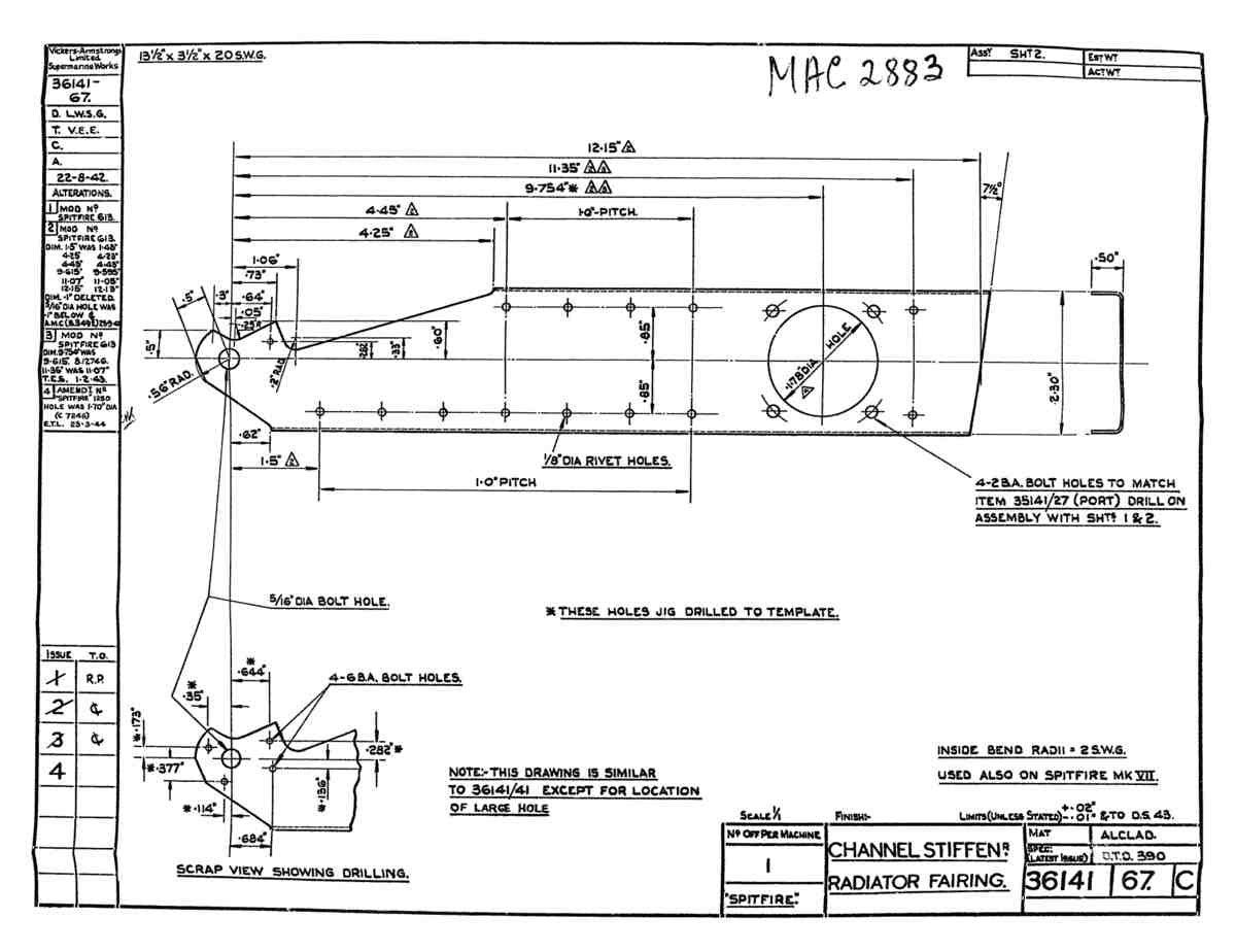 Spitfire Type 361 Mk IX Blueprints 36141 67 C Channel Stiffener Radiator Fairing A4 Photo Print
