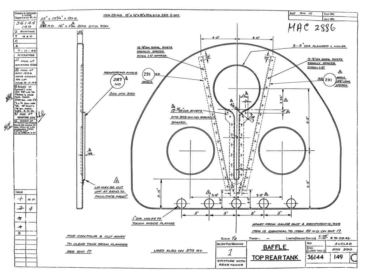 Spitfire Type 361 Mk IX Blueprints 36144 149 C Baffle Top Rear Tank A4 Photo Print