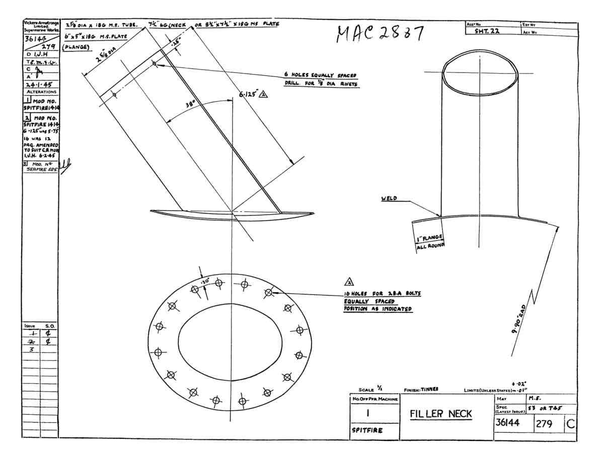 Spitfire Type 361 Mk IX Blueprints 36144 279 C Filler Neck A4 Photo Print