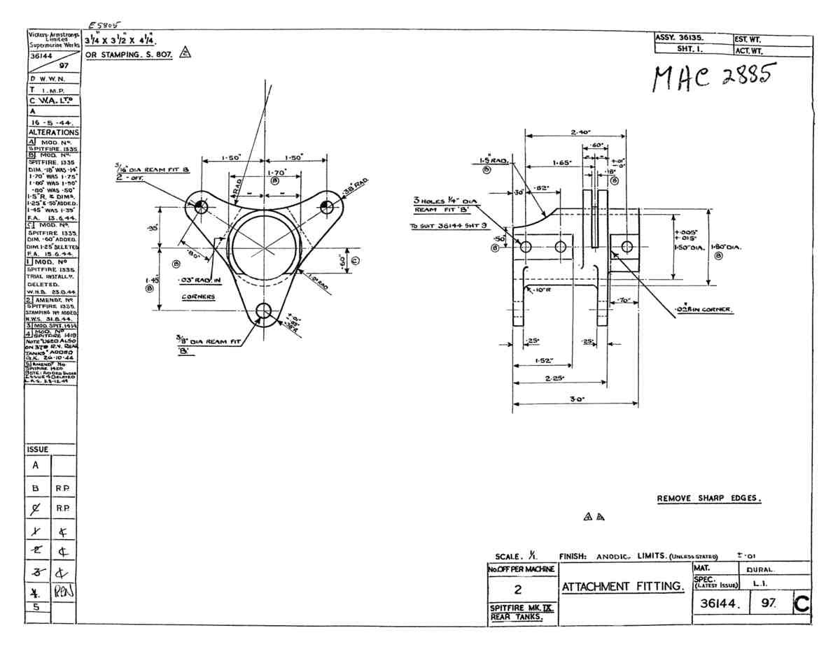 Spitfire Type 361 Mk IX Blueprints 36144 97 C Attachment Fitting A4 Photo Print