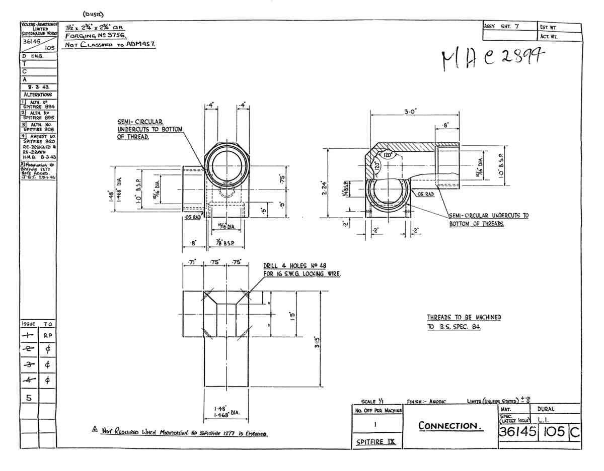 Spitfire Type 361 Mk IX Blueprints 36145 105 C Connection A4 Photo Print