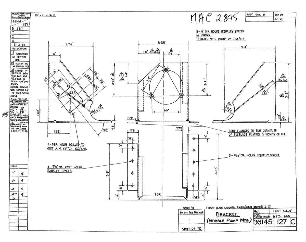 Spitfire Type 361 Mk IX Blueprints 36145 127 C Bracket Wobble Pump A4 Photo Print
