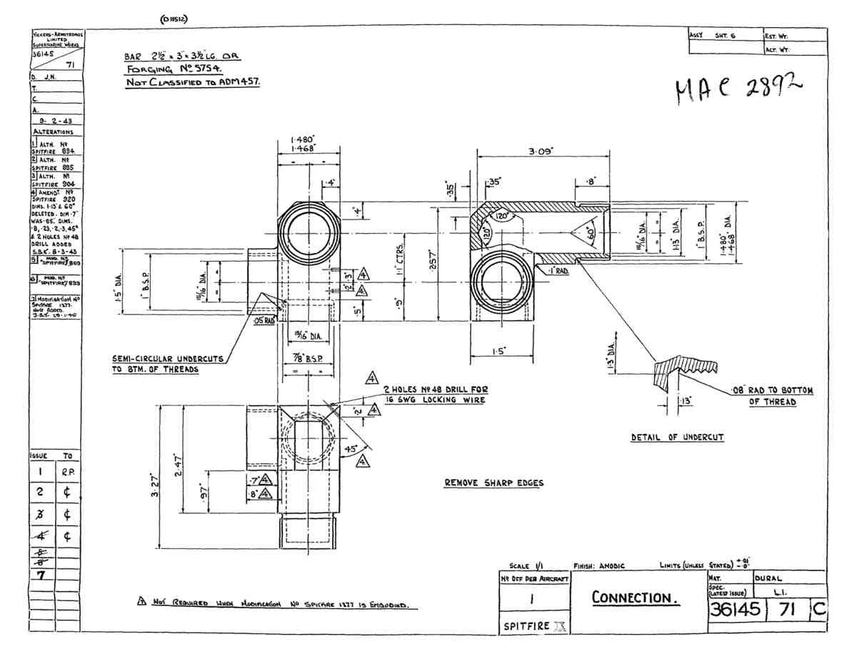 Spitfire Type 361 Mk IX Blueprints 36145 71 C Connection A4 Photo Print