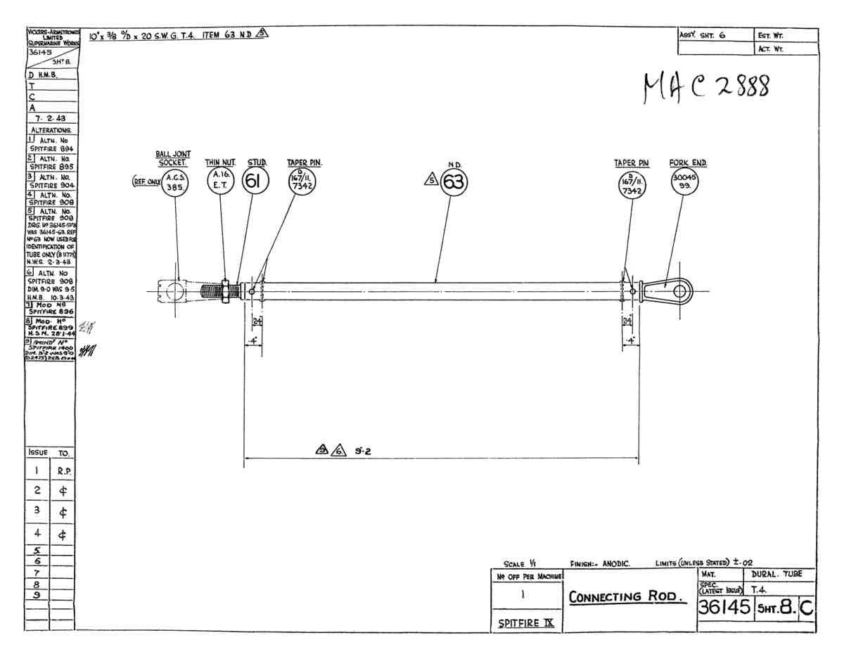Spitfire Type 361 Mk IX Blueprints 36145 8 C Connecting Rod A4 Photo Print