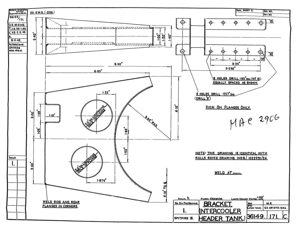 Spitfire Type 361 Mk IX Blueprints 36149 171 C Bracket Intercooler Header Tank A4 Photo Print