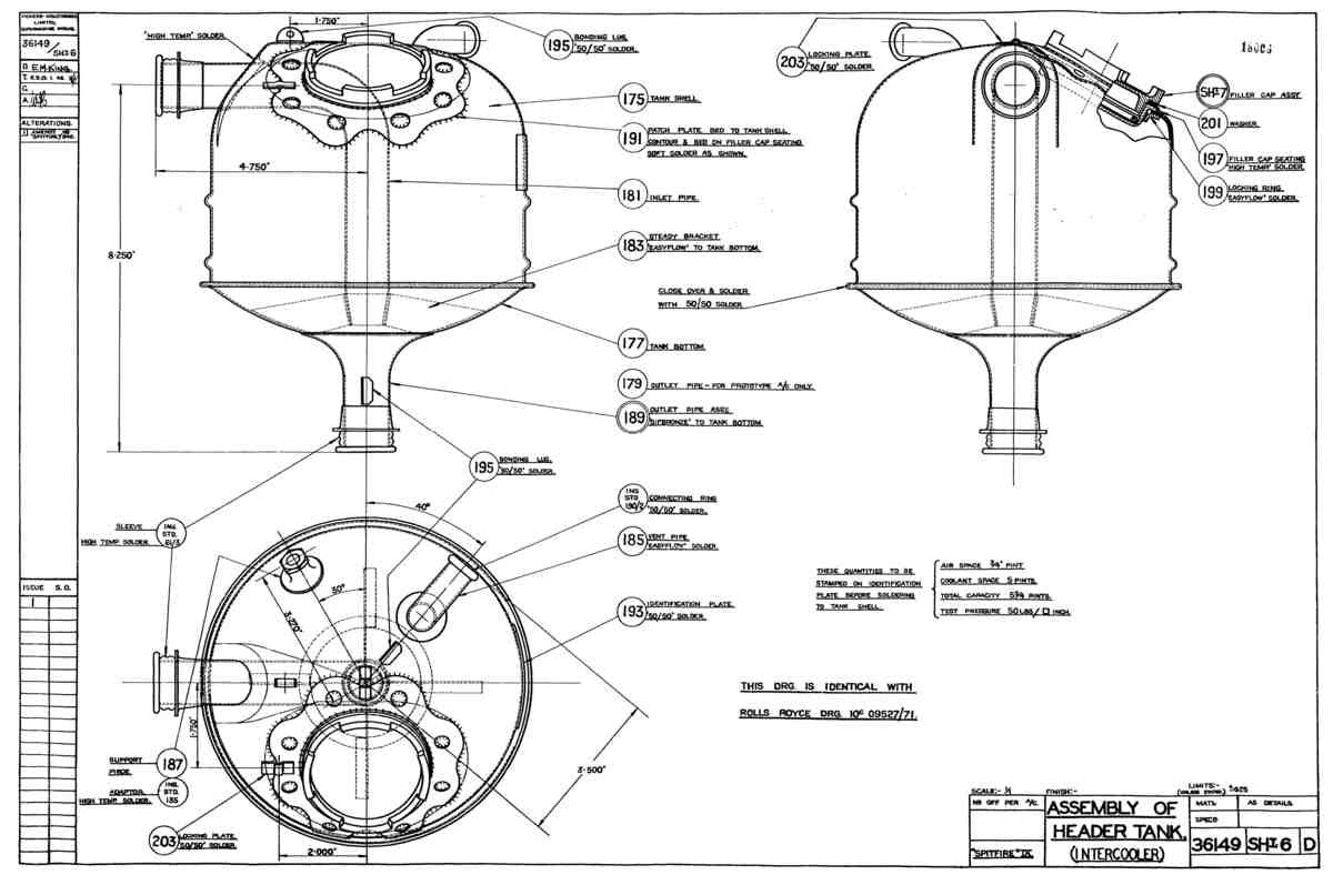 Spitfire Type 361 Mk IX Blueprints 36149 6 D Assembly of Header Tank Intercooler A4 Photo Print