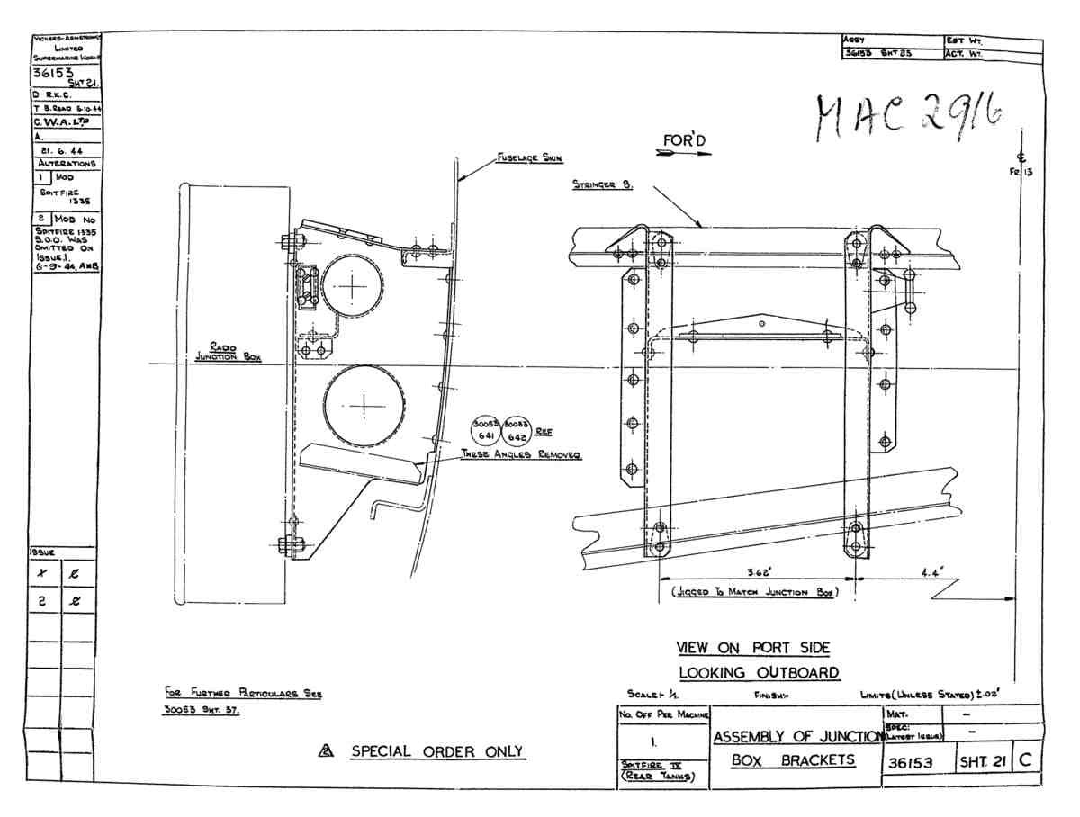 Spitfire Type 361 Mk IX Blueprints 36153 21 C Assembly of Junction Box Brackets A4 Photo Print