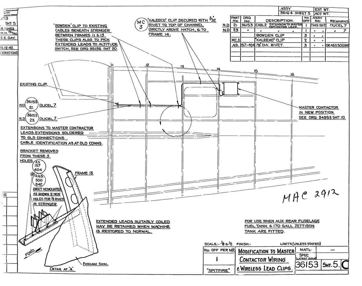 Spitfire Type 361 Mk IX Blueprints 36153 5 C Modification to Master Contactor Wiring & Wirel A4 Photo Print