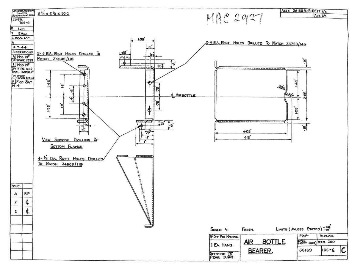 Spitfire Type 361 Mk IX Blueprints 36159 165166 C Air Bottle Bearer A4 Photo Print