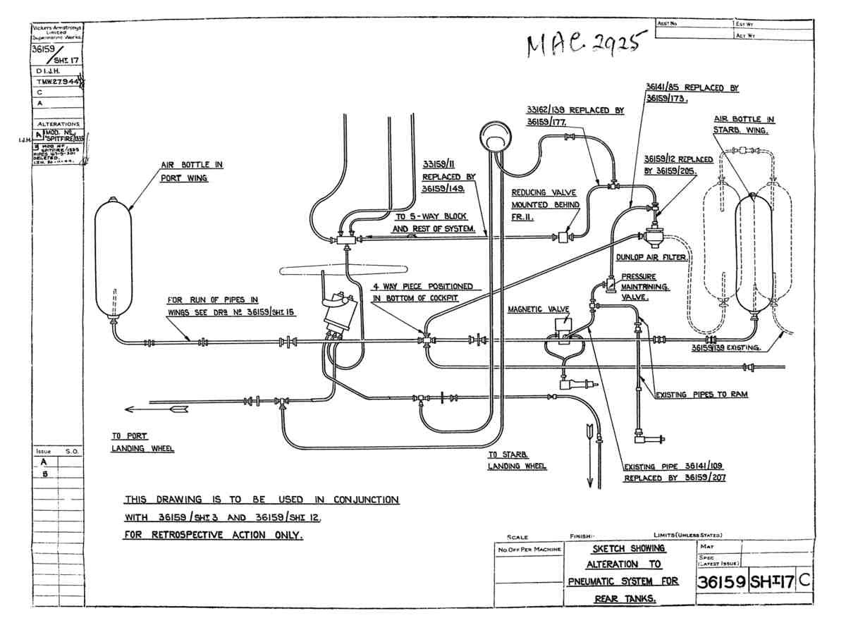 Spitfire Type 361 Mk IX Blueprints 36159 17 C Sketch Showing Alteration to Pneumatic System  A4 Photo Print