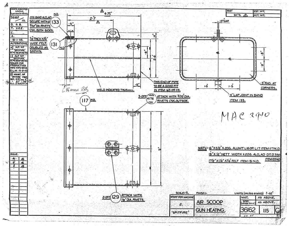 Spitfire Type 361 Mk IX Blueprints 36162 115 C Air Scoop gun heating A4 Photo Print