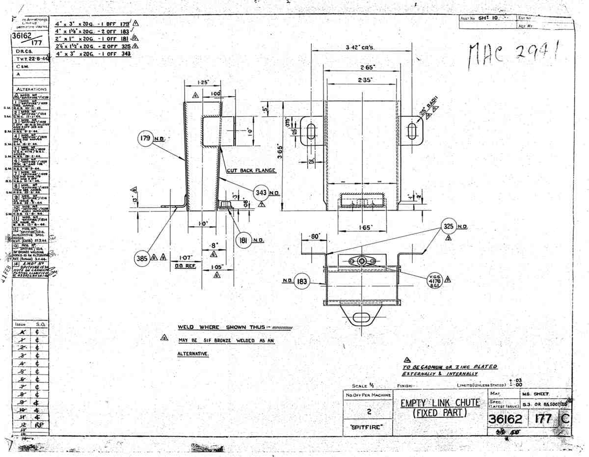Spitfire Type 361 Mk IX Blueprints 36162 177 C Empty Link Chute fixed part A4 Photo Print