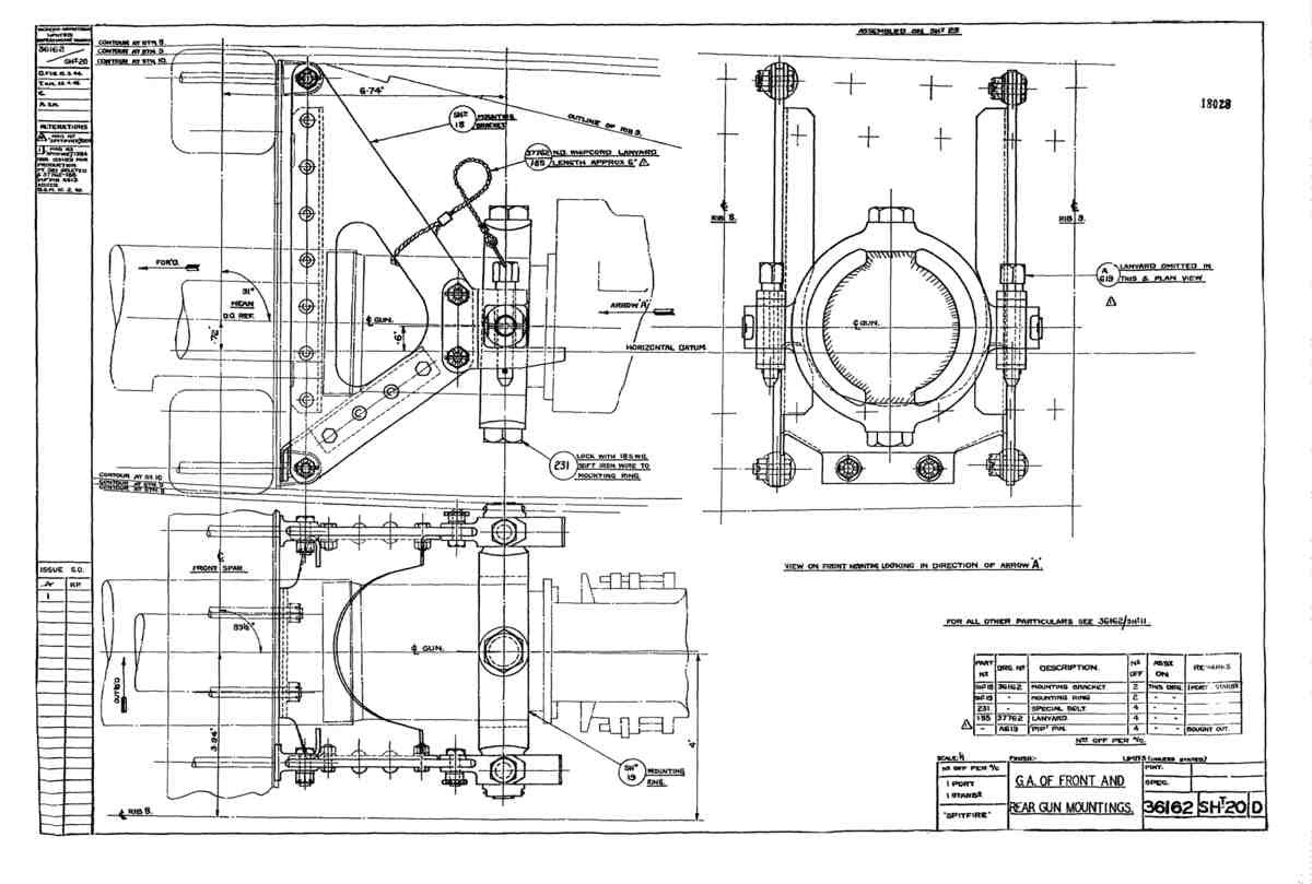 Spitfire Type 361 Mk IX Blueprints 36162 20 D GA of Front and Rear Gun Mountings A4 Photo Print