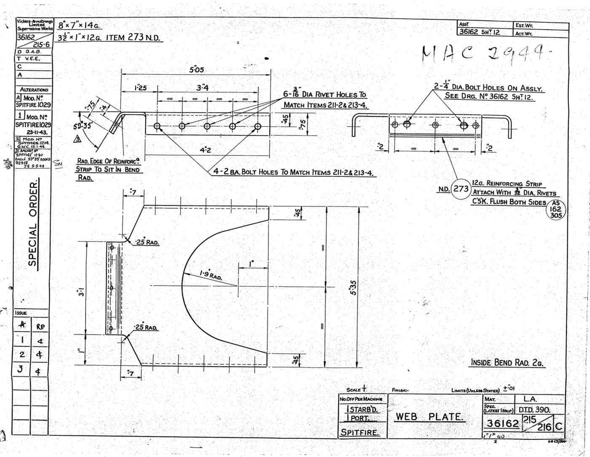Spitfire Type 361 Mk IX Blueprints 36162 215216 C Web Plate A4 Photo Print