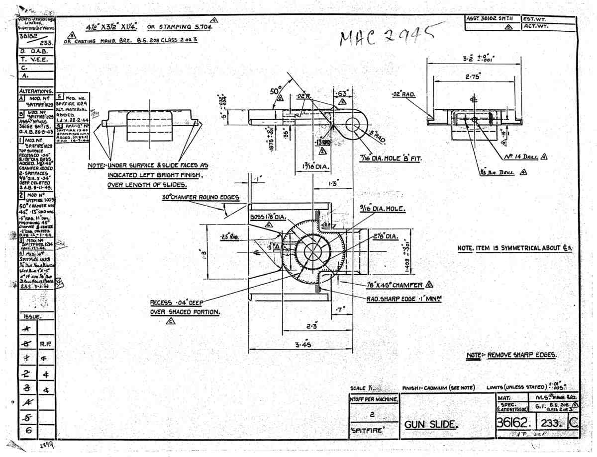 Spitfire Type 361 Mk IX Blueprints 36162 233 C Gun slide A4 Photo Print