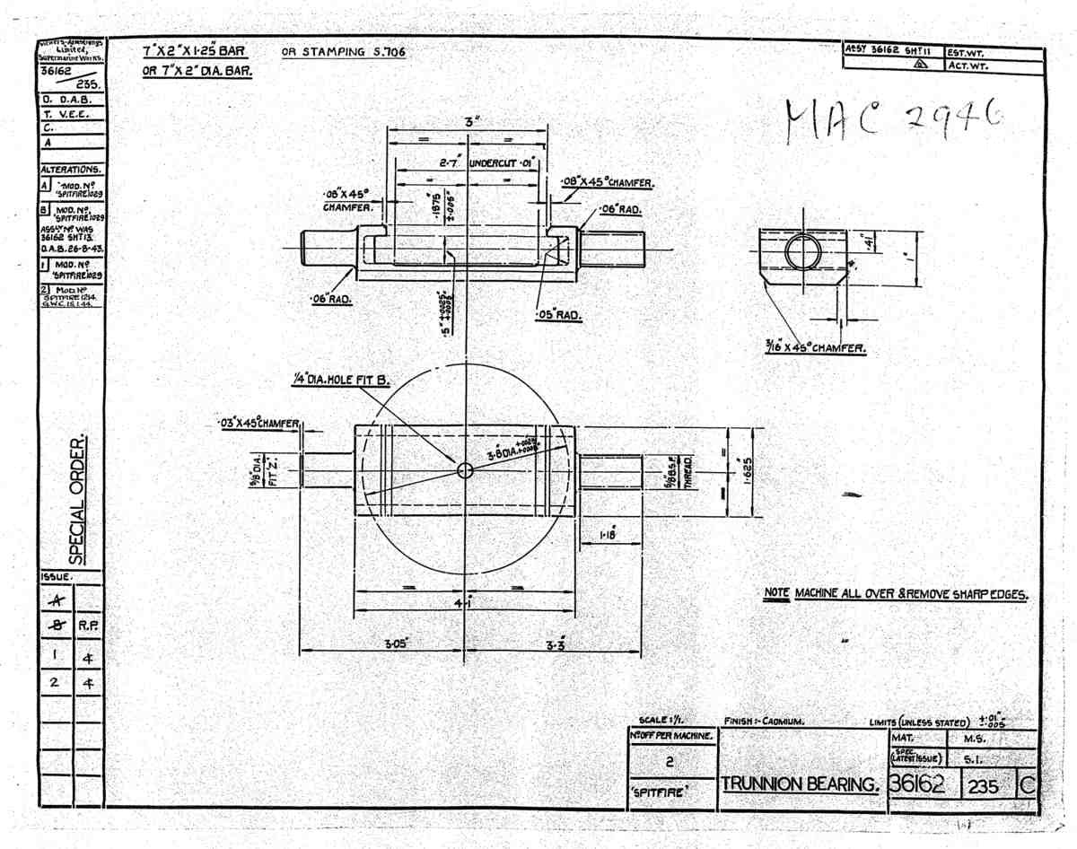 Spitfire Type 361 Mk IX Blueprints 36162 235 C Trunnion Bearing A4 Photo Print