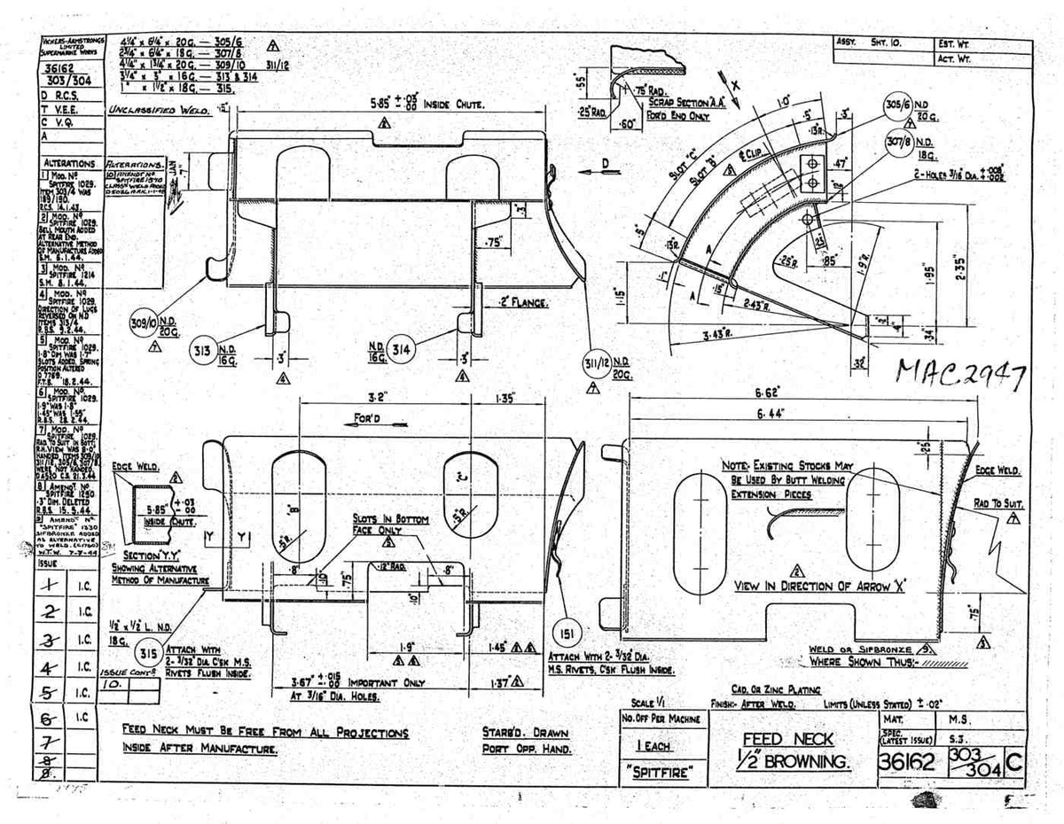 Spitfire Type 361 Mk IX Blueprints 36162 303304 C Feed Neck 50 cal Browning A4 Photo Print