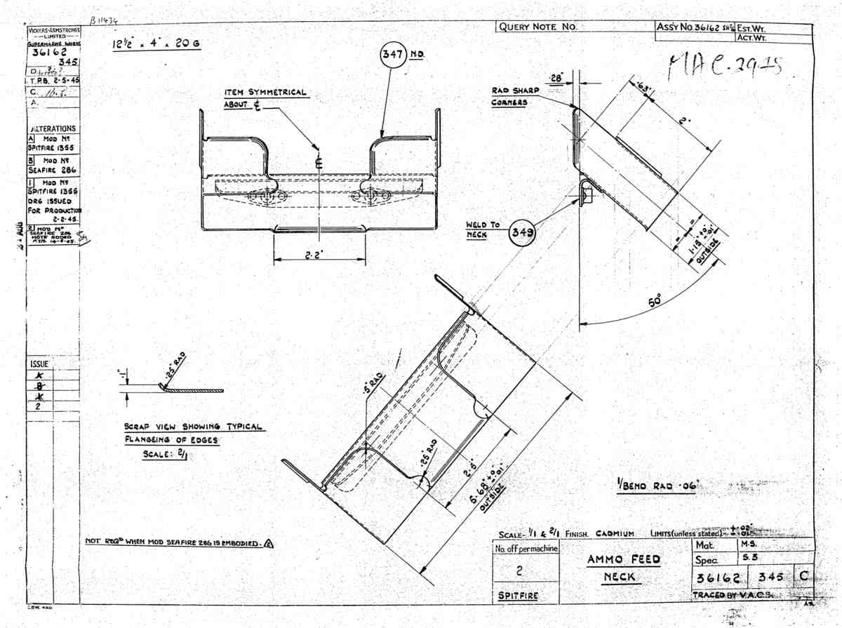 Spitfire Type 361 Mk IX Blueprints 36162 345 C Ammo Feed Neck A4 Photo Print